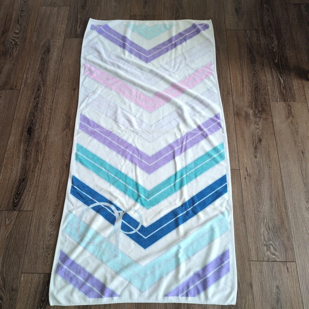 Vtg OP Ocean Pacific Logo Beach Towel Chevron Retro Purple Blue Surfer‎ 28x58